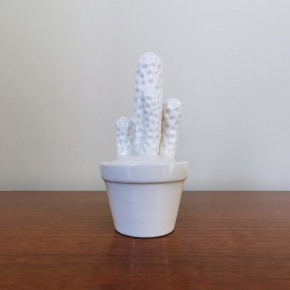 White Ceramic Potted Cactus Figurine - Picture 6 of 9